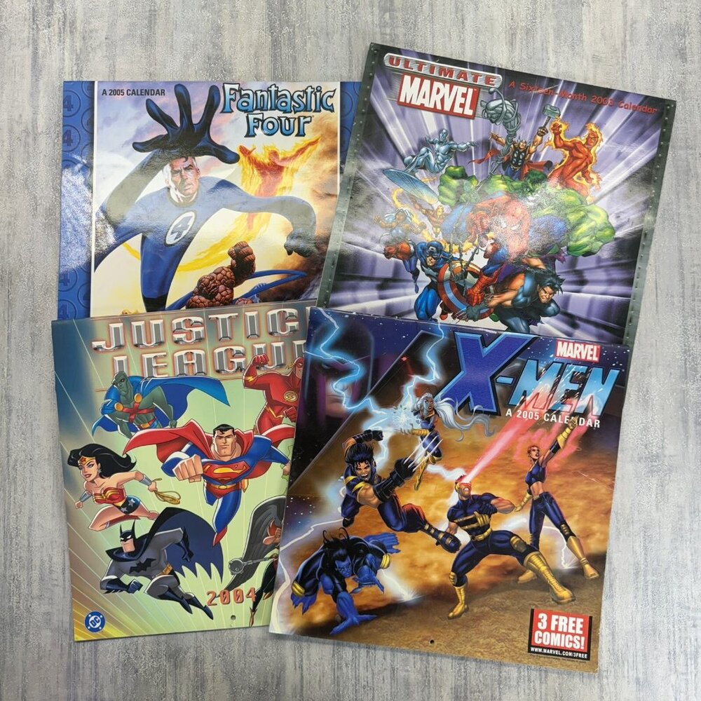 Marvel Fanastic 4 X-Men Justice League 4 Calenders Unused 2003 2004 2005 Vintage